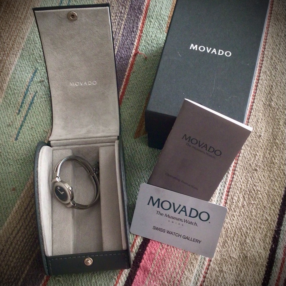 Movado Silver & Black Watch with Diamonds, Retired! Box Set